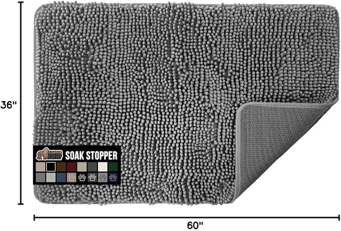 GORILLA GRIP SOAKSTOPPER Dog Door Mat, 60x36 Machine Washable Rug Absorbent Doormat Captures Moisture Mud Dirt, Quick Dry Soft Chenille Entryway Rugs Indoor Entrance Mats for Dog Paws, Grey - Image 2