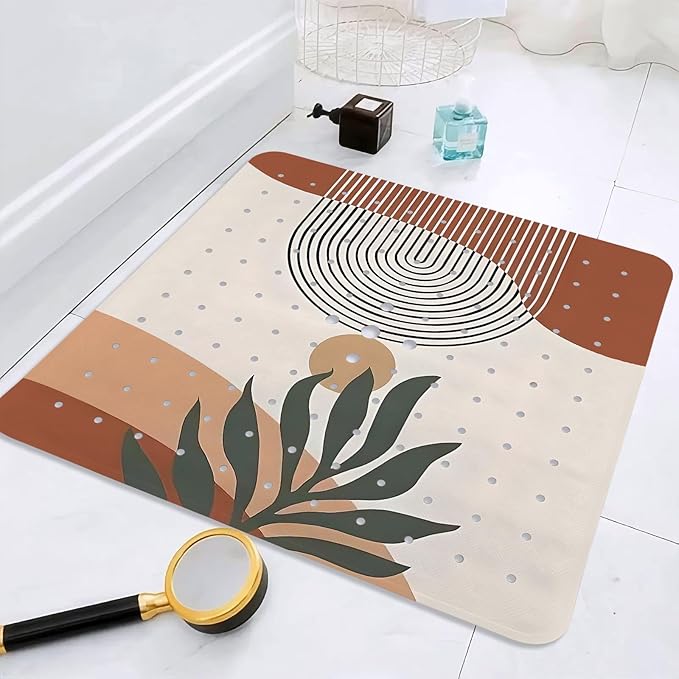 Leaves Square Anti Slip Shower Mats for Inside Shower Accessories, Boho Bath Mats for Bathroom Non Slip Shower Floor Mat Decor Rubber Bathmat with Suction and Drain Holes Machine Washable, 21″X21″ - Image 8