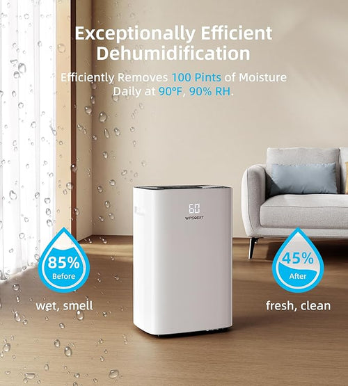 100 Pint Dehumidifier for Home and Basement, 6L Water Tank, 7000 Sq.Ft Coverage with Drain Hose, Smart Humidity Control, Auto Defrost, 24-Hour Timer, Child Lock - Image 2