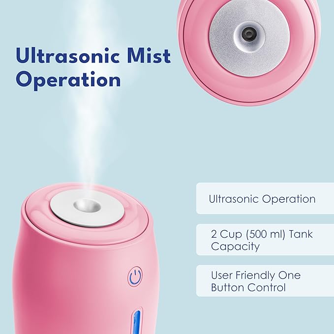 LivePure Cool Mist Humidifiers for Bedroom. Small Humidifier for Babies, Nursery, Plants, Office. Ultrasonic Cool Mist Humidifier w/Quiet Operation, USB-C Rechargeable. Rose Quartz - Image 6