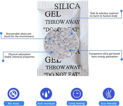 100Pcs Silica Gel Desiccant Packs(5 Gram), Industrial Grade No-Toxic Dehumidifier Packets, Premium Silicone Beads Moisture Absorption Bags Air Dryer for Clothes, Digital, Documents, Shoes, CD Storage - Image 2