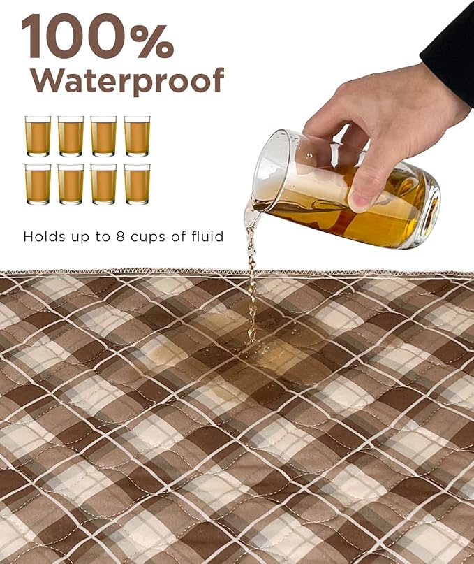 Non-Slip Bed Pads for Incontinence Washable (34" x 36"|2 Pack), Waterproof Bed Pads, Brown Grid, Bed Wetting Pads for Bed, Sofa, Floor, Resuable Underpads for Adults, Seniors, Pet - Image 3