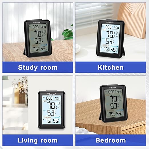 Geevon Indoor Outdoor Thermometer for Seniors – Digital Temperature & Humidity Monitor with Alarm Clock, 3.8" Large Display, Backlight, 3 Channels, Battery Operated for Home, Bedroom, Greenhouse - Image 8
