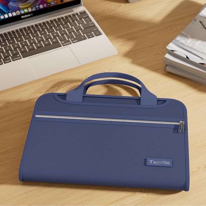 Tamfile Fireproof Accordion File Organizer with Handle, 13 Pocket Colorful Expanding File Folder with Zipper & Labels, File Folder with Multi-Pockets Paper Organizer Folder for Letter A4 Files (Blue) - Image 9