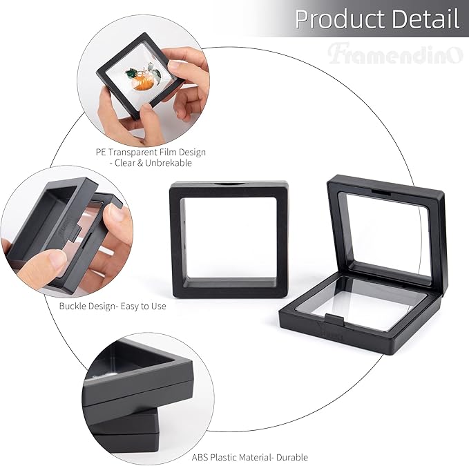 Framendino, 20 Pack Black 3D Floating Frame Display Case Challenge Coin 2.8x2.8x0.8 Holder Stands Jewelry Storage Box for AA Medallion Shells Gems - Image 4