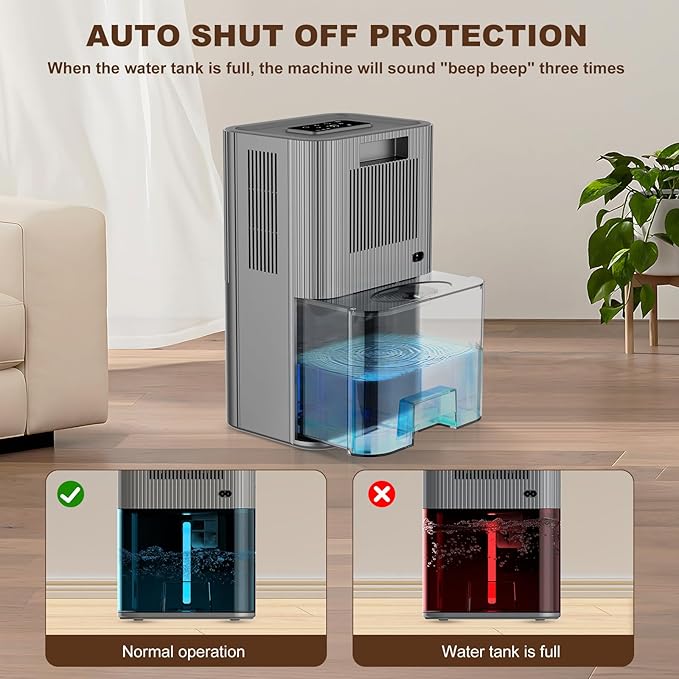 Dehumidifiers for Home 95 OZ Water Tank(1000 sq. ft) Dehumidifier for Bathroom with Auto Shut Off,7 Colors Light, Quiet Sleep Mode Dehumidifier for Bedroom, Basement, RV, Closet - Image 4