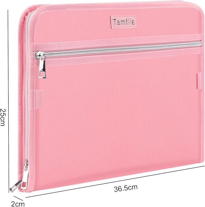 Fireproof Safe Accordion File Organizer Bag Folder,Waterproof Expanding Filing Folder with 14 Pockets, A4 Letter Size, Document Organizer Holder and Color Labels /2 Zipper (Pink 14.3" x 9.8") - Image 5