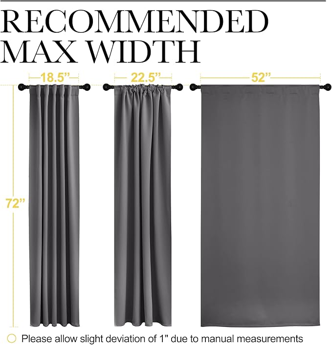 NICETOWN Bedroom Blackout Draperies and Window Treatment- (Gray Color) 52 Width X 72 Length, 2 Panels Set, Solid Blackout Curtain Panels - Image 7