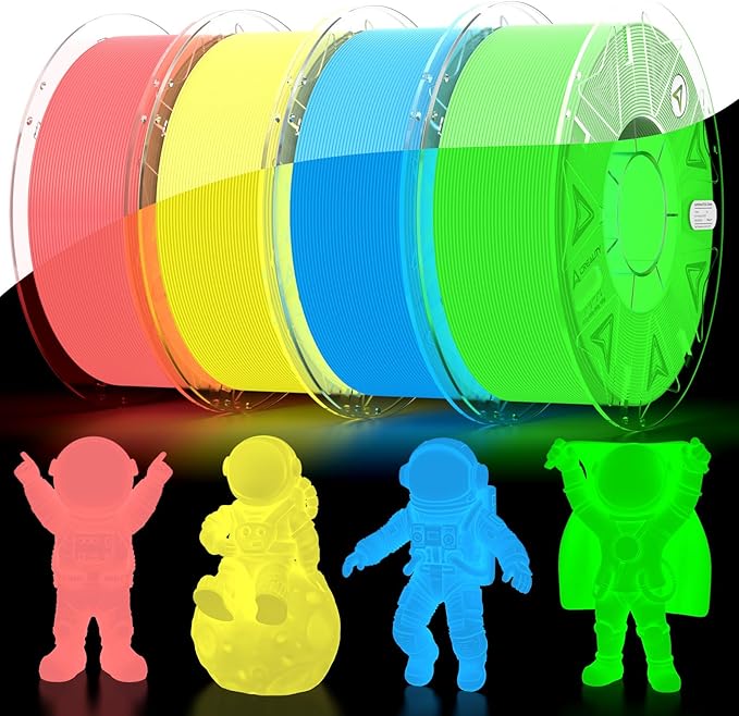 Creality Glow in The Dark Hyper PLA Filament, 3D Printer Filament Bundle, Hyper PLA Filament 1.75mm, Dimensional Accuracy +/-0.02mm, Fit Most FDM 3D Printers, 4 Pack 1kg Spool(Pink,Blue,Yellow,Green) by Creality
