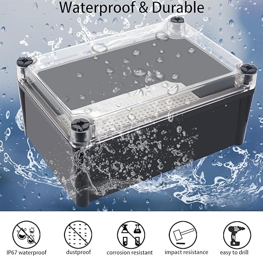 Junction Box,IP67 Waterproof ABS Black Project Box Clear Cover with Mounting Plate Electrical Box Enclosure for Outside Electronics 11 x 7.5 x 5.1inch(280x190x130mm) - Image 2
