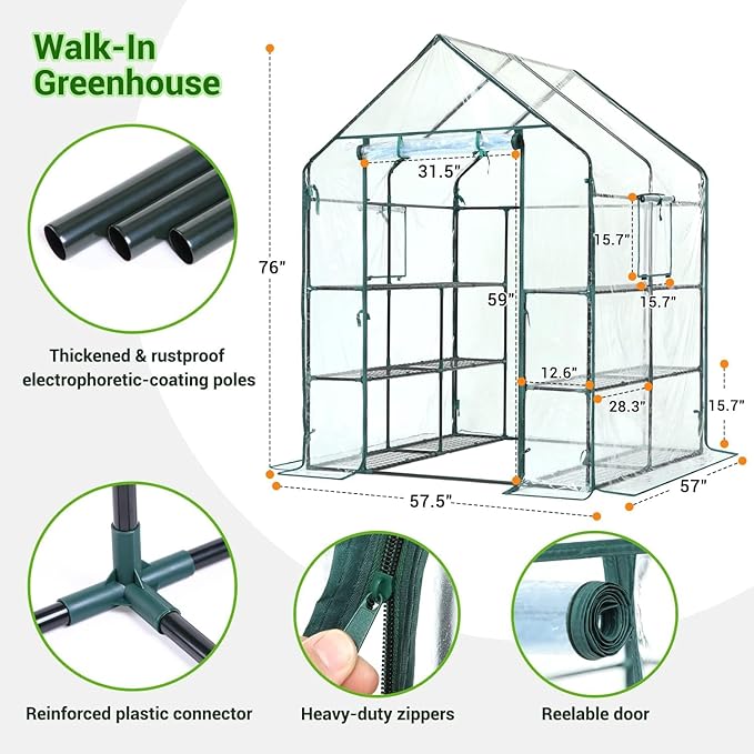 Ohuhu Plastic Greenhouse for Outdoors: Portable Walk in Plant Green House with Improved Transparent PVC Cover, 3 Tiers 12 Shelves Stands Small Greenhouses Backyard Green Houses for Outside Heavy Duty - Image 6