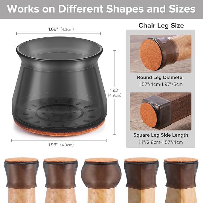 24PCS Upgraded Silicone Chair Leg Floor Protectors for Hardwood Floors, Furniture Sliders for Chair Legs, Felt Bottom Furniture Pads, Anti-Slip Round&Square Cap Covers to Scratch and Reduce Noise - Image 2