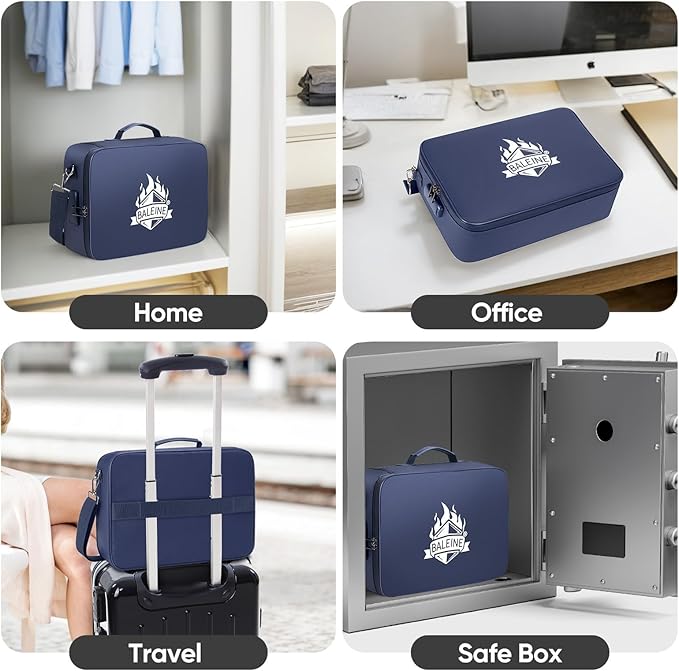 BALEINE Fireproof Document Box with Lock, Portable Fireproof Document Bag Waterproof Fire Proof File Boxes for Documents, File Organizer Box for Important Paperwork (Blue, 15''x11''x4'') - Image 9