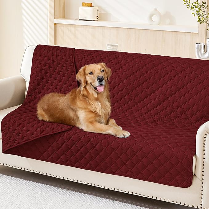 Smiry Waterproof Dog Bed Cover Pet Blanket, Soft Washable Dog Blanket for Furniture Bed Couch Sofa Reversible, Checkered (68"x82", Wine Red/Wine Red) by Smiry