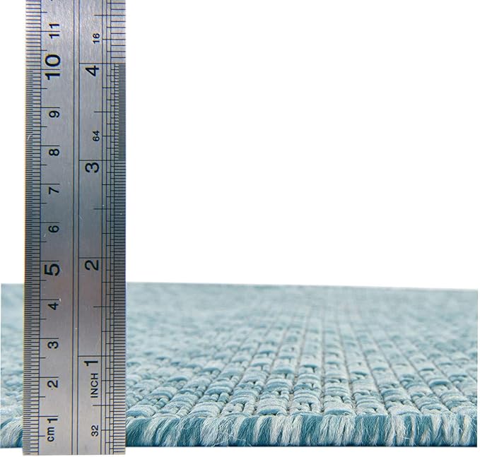 Unique Loom Collection Casual Transitional Solid Heathered Indoor/Outdoor Flatweave Area Rug (2' 7" x 10' Runner, Aquamarine/Ivory) - Image 5