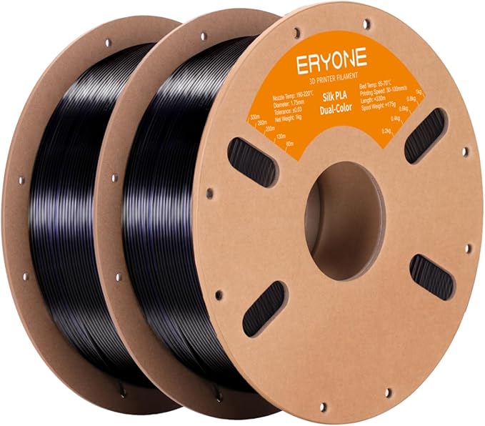 ERYONE Silk Dual Color PLA Filament 3D Printer 1.75mm +/- 0.03mm, Bicolor Filament Two Tone PLA Bundle 2KG Cardboard Spool, Blue Black by ERYONE