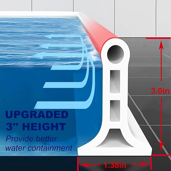 Collapsible Shower Threshold Water Dam, 2025 Upgraded 67'' Shower Water Stopper 3''H Seal Waterproof Shower Guards to Keep Water in Shower, Self Adhesive Water Barrier for Sink Bathroom Kitchen - Image 2