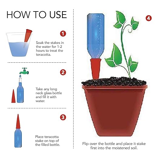 Modern Innovations Ceramic Terracotta Self Watering Spikes (4 Pack) Vacation Automatic Plant Waterer Devices, Indoor/Outdoor Planter Insert, Terra-Cotta Stakes for Potted Plants, Auto-Water System - Image 5