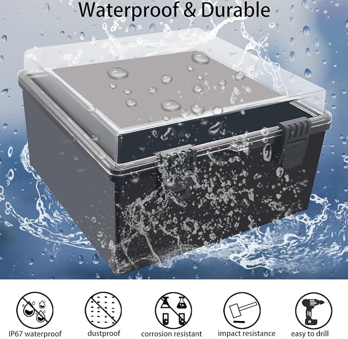 Junction Box, Hinged Black Clear Cover IP67 Waterproof ABS Project Box with Mounting Plate Electrical Box Enclosure with Wall Bracket 11.8 x 11.8 x 6.7inch(300x300x170mm) - Image 2