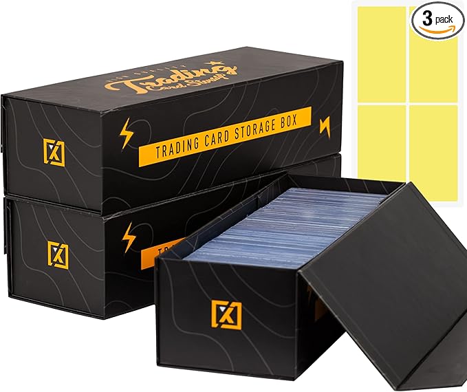 Trading Card Storage Box [3 PACK] - Magnetic Lid | Fits 800 Cards, 200 Toploaders, or 50 One Touch - Baseball Card Storage Box - Labels included by HOMEXPRO