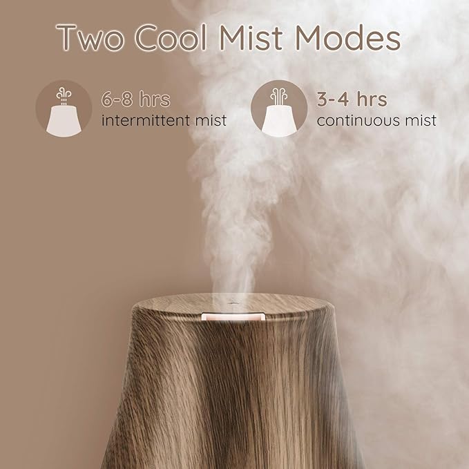 Aromatherapy Essential Oil Diffuser for Room: Air Humidifier Aroma Scent Cool Mist Diffusers Colorful Light Cute Mini Small Waterless Auto Off Ultrasonic for Home Bedroom (Brown Wood Grain) - Image 6