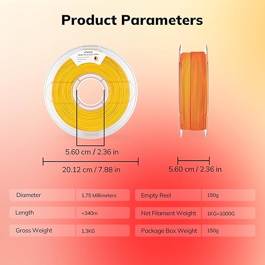 AMOLEN Matte PLA 3D Printer Filament - Dual Color Red Gold Filament, Smooth Finish Color Change 3D Printing Filament 1.75mm, 1KG/2.2lb - Image 7