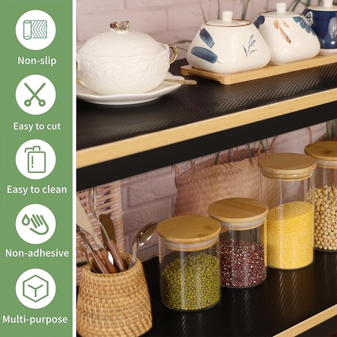 Shelf Liners 15 inch x 20 ft Shelf Liners for Kitchen cabinets nonstick Shelf Lining Drawer Mats EVA Protector for Cupboard (Black,15 inch x 20 ft) - Image 6