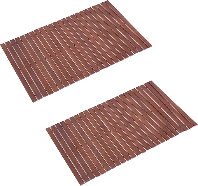 Bath Mat Bathroom Rugs Floor Wood Shower Bathtub Waterproof Non Slip Walnut Accessories 16x24 Inch Easy to Clean, 2 pcs by Fovlaurs