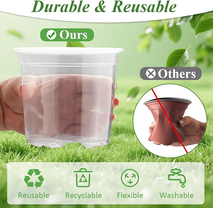 60 Pack Clear Nursery Pots with Humidity Domes, 4 Inch Plastic Plant Pots with Drainage Holes for Seedlings, Transparent Seed Starting Pot for Cuttings Propagation Indoor Gardening - Image 6