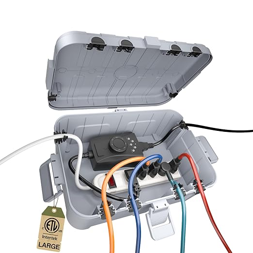 Flemoon Outdoor Electrical Box Waterproof, IP54 Waterproof Extension Cord Cover, Protect Outlet, Plug, Socket, Timer, Power Strip, Holiday Light, Large Weatherproof Connection Box, Light Grey by FLEMOON