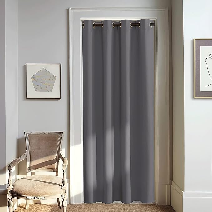 NICETOWN Grey Blackout Doorway Curtain 80 inch Length, Grommet Room Darkening Thermal Insulated Soundproof Window Treatments for Bedroom/Closet, W52 x L80, 1 Panel by NICETOWN