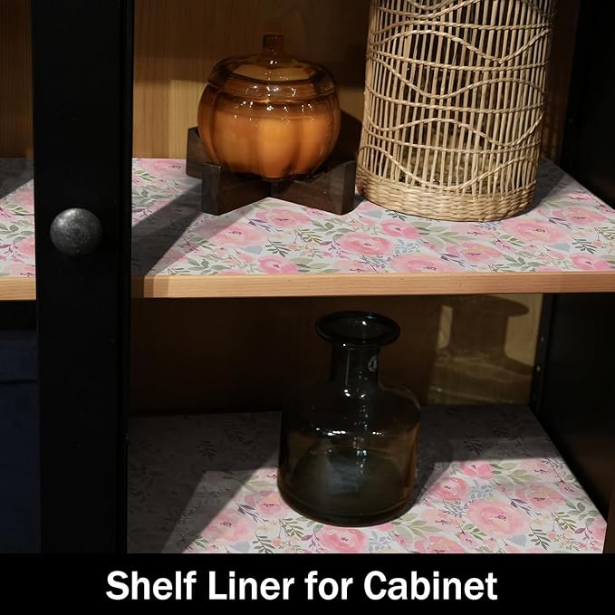 Peach Peony Shelf and Drawer Liner for Kitchen,Non-Adhesive and Strong Non-Slip Floral Cabinet Drawer Liners for Kitchen Shelf, Waterproof Cupboard Liners,Easy to Clean,12IN x 10FT - Image 8