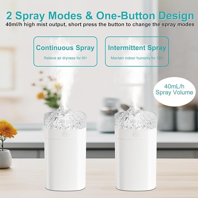 Small Humidifier, 400ml Small Humidifiers for Plants with 2 Spray Modes, Portable Mini Humidifier for Travel, Waterless Auto-off Humidifiers with 7-Color Night Light for Bedroom Nightstand Office - Image 3