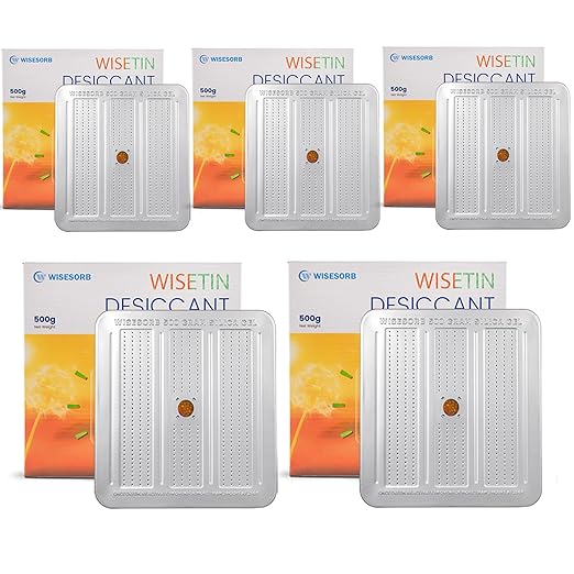 5 Packs 500 Gram Desiccant Canisters, Indicating & Rechargeable Gun Safe Dehumidifier, Portable Desiccant Canister, Silica Gel Moisture Absorber for Storage by Wisesorb