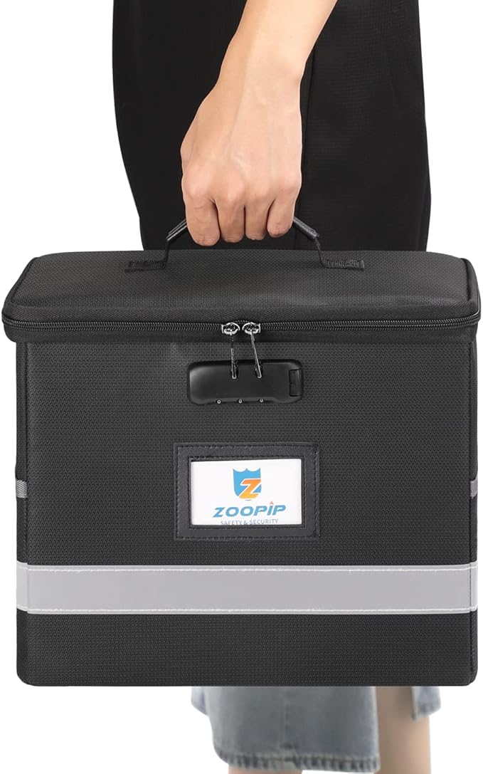 Fireproof File Box with Lock, Document Box Storage Organizer, Suitable for Hanging File Folders in Letter Size, Collapsible File Box, Reflective Strip for Fast Find (12.2"*6"*10.2 (Black, 2Pcs) - Image 5