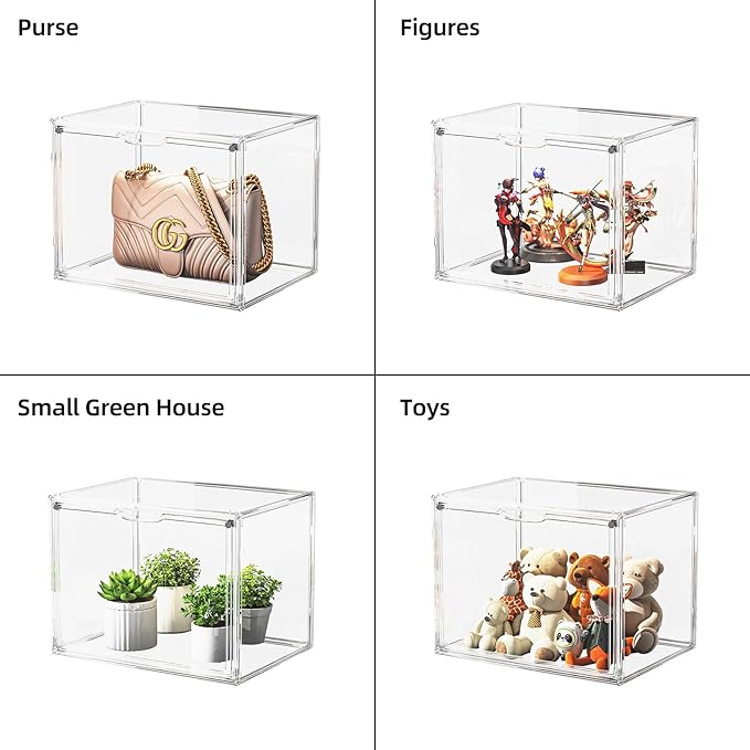 Clear Acrylic Display Case, Large Stackable Storage Bins Magnetic Attraction Lids, 5 Pack Acrylic Box Showcase for Collectibles, Figures, Cosmetic, Purse, Handbag, Wallet, 10.7x8.6x14.2 inch - Image 3