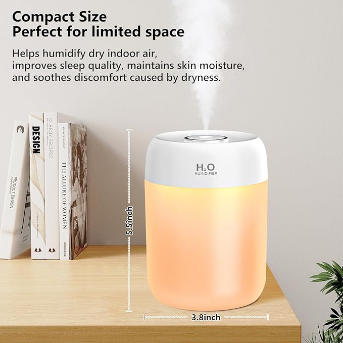 FUWANG Portable Mini Humidifier, 650ml Small Cool Mist Humidifier, USB Personal Desktop Humidifiers for Bedroom Travel Office Home Car Indoor Plants, 2 Mist Modes Quiet, Auto Shut-Off, White - Image 2