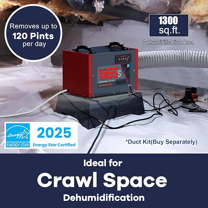 Abestorm Crawl Space Dehumidifier 120Pint Commercial Basement, Industrial Under House Dehumidifier with Drain Hose, Auto Defrosting, ETL - Image 2