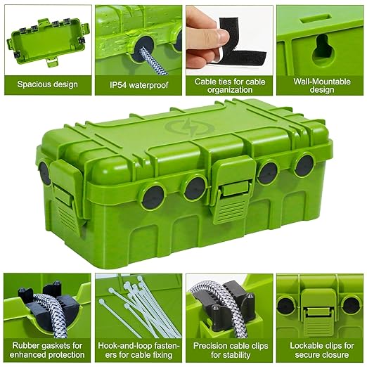 [2 Pack] Outdoor Electrical Box Waterproof, OUTDSPLY Medium Outdoor Electrical Box (11.6x5.2x4.1 inch)w/ 6 Cable Entry, Weatherproof Connection Box for Power Strip, Plug, Timer, Holiday Lights, Green - Image 6