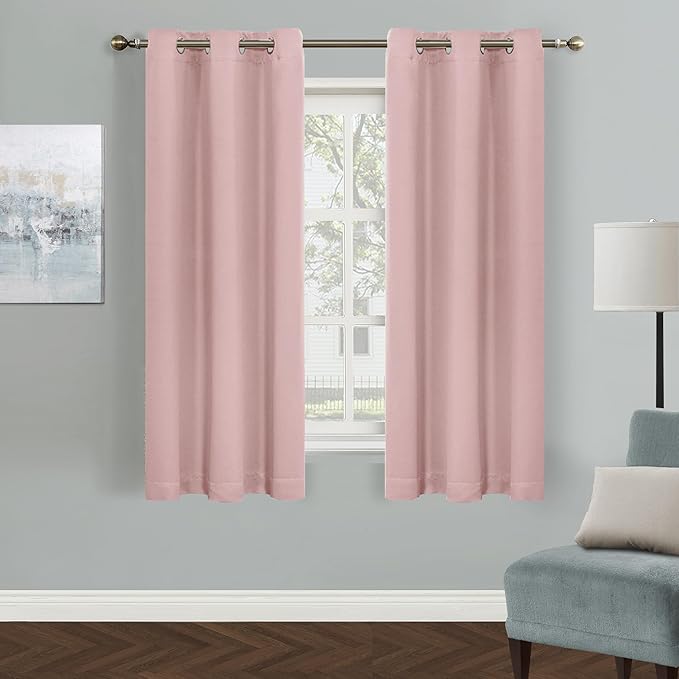 MYSKY HOME Pink Curtains for Living Room, 63 Inch Long Grommet Room Darkening Curtain for Girls Bedroom, Amazing Triple Weave Thermal Insulated Blackout Curtain, 1 Curtain Panel, 42 x 63 Inch, Pink by MYSKYHOME