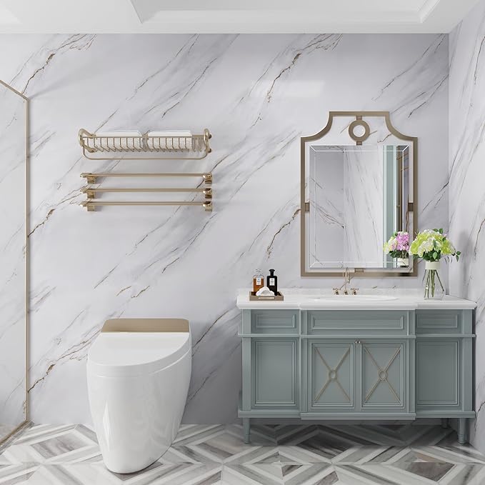 48"x354.3" Extra Wide White and Gold Wallpaper Peel and Stick Marble Contact Paper for Countertops Furniture Durable Self Adhesive Removable Marble Kitchen Counter Contact Paper Decorative - Image 5