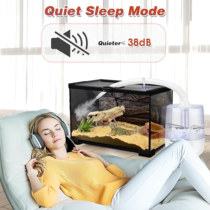 LANUEVA Reptile Humidifier with Humidity Control, Reptile Fogger with 4L Large Tank & Telescopic Hose for Terrariums, Remote Control & Touch Screen, Timing Function, for Reptiles, Green Plants (4L) - Image 7
