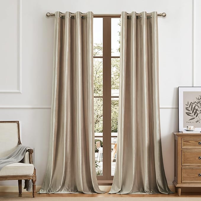 BULBUL Luxury Champagne Beige Velvet Curtains: 108 inches Elegant Living Room Curtain - Modern Thermal Insulated Soundproof Privacy Room Darkening Floor to Ceiling Soft Drapes for Bedroom Set of 2 - Image 5