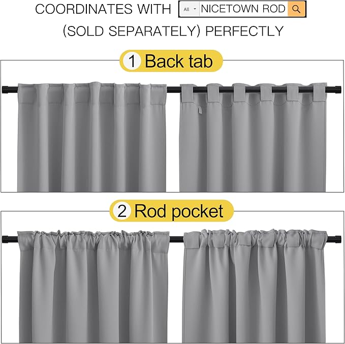 NICETOWN Blackout Curtain Panels Window Draperies - (Silver Grey Color) 42-Inch Wide x84-Inch Long, 2 Pieces, Home Decoration Light & Noise Reducing Window Covering Room Darkening Drapes for Bedroom - Image 3
