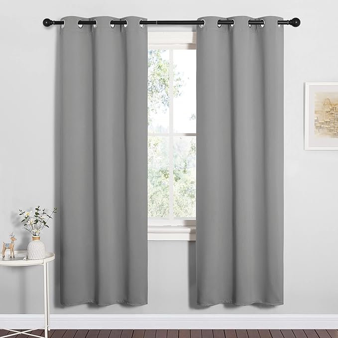NICETOWN Silver Grey Blackout Curtain Panels for Bedroom, Thermal Insulated Grommet Top Blackout Draperies and Drapes for Basement (2 Panels, W34 x L72-inch) by NICETOWN
