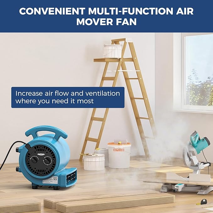ALORAIR 1000 CFM Air Mover Blower Fan for Drying, Ventilating, Exhausting, Cooling, Utility Timer Fan with 3 Speeds, 5 Adjustable Angles, 20ft Long Cord for Home, Industrial, Commercial Use - GE1000T - Image 6