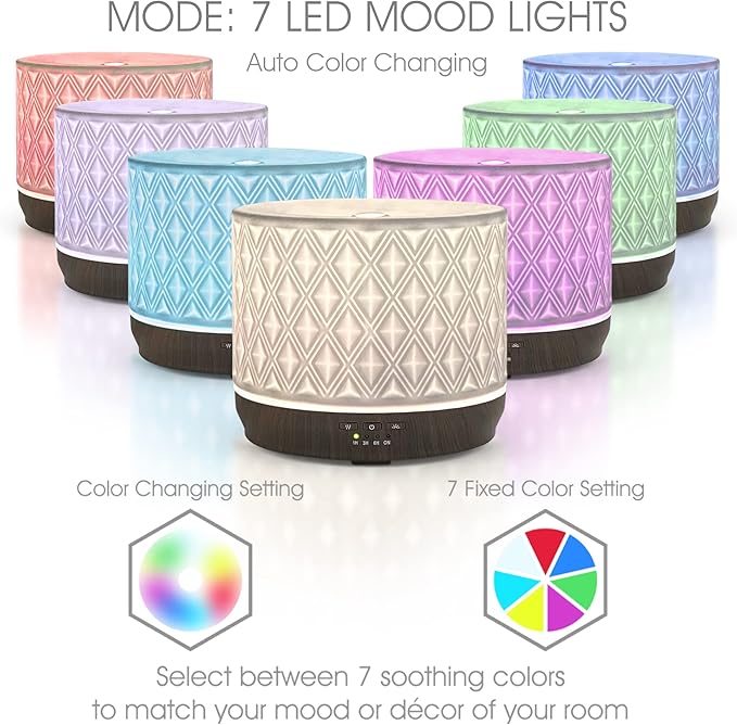 Earnest Living Essential Oil Diffusers for Essential Oils Large Room Diffuser White Ceramic Diffuser 500ml Aromatherapy Diffuser with 4 Timers 7 Night Lights and Auto Off Function for Home Gift - Image 3