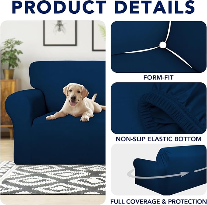 PureFit 100% Dual Waterproof Couch Cover Slipcovers for Couches and Sofas - Stretch Non Slip Fleece Sofa Covers Washable, Leakproof Furniture Protector for Kids, Pets, Dog (Chair, Navy) - Image 4