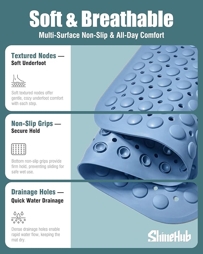 Non-Slip Bath Mat for Tub Shower, TPE Machine Washable Bathroom Essentials with Suction Cups, Quick-Dry 28x16 Inch (Seashell Blue) - Image 5