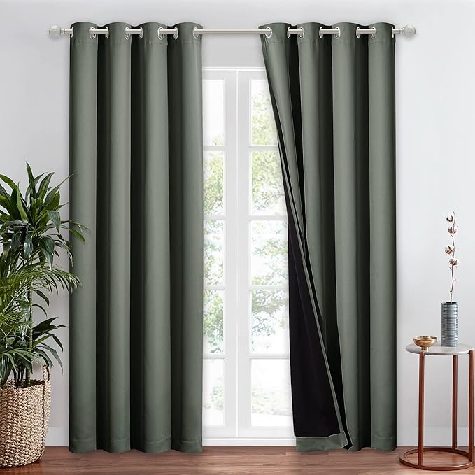 NICETOWN Dark Mallard 100% Blackout Window Curtain Panel, Cold and Full Light Blocking Drape with Black Liner for Nursery, 84 inches Drop Thermal Insulated Draperies (1 PC, 52 inches Wide Each Panel) by NICETOWN